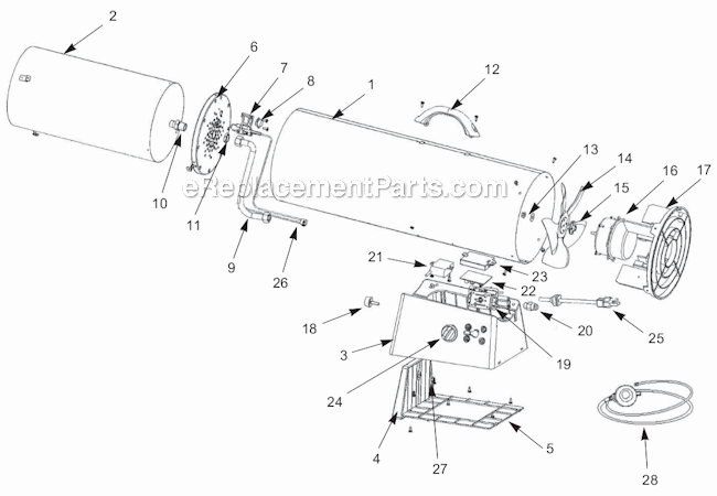 Propane Forced Air Heaters Diagram and Parts List for PT150VGFAA  Pro Temp Heater